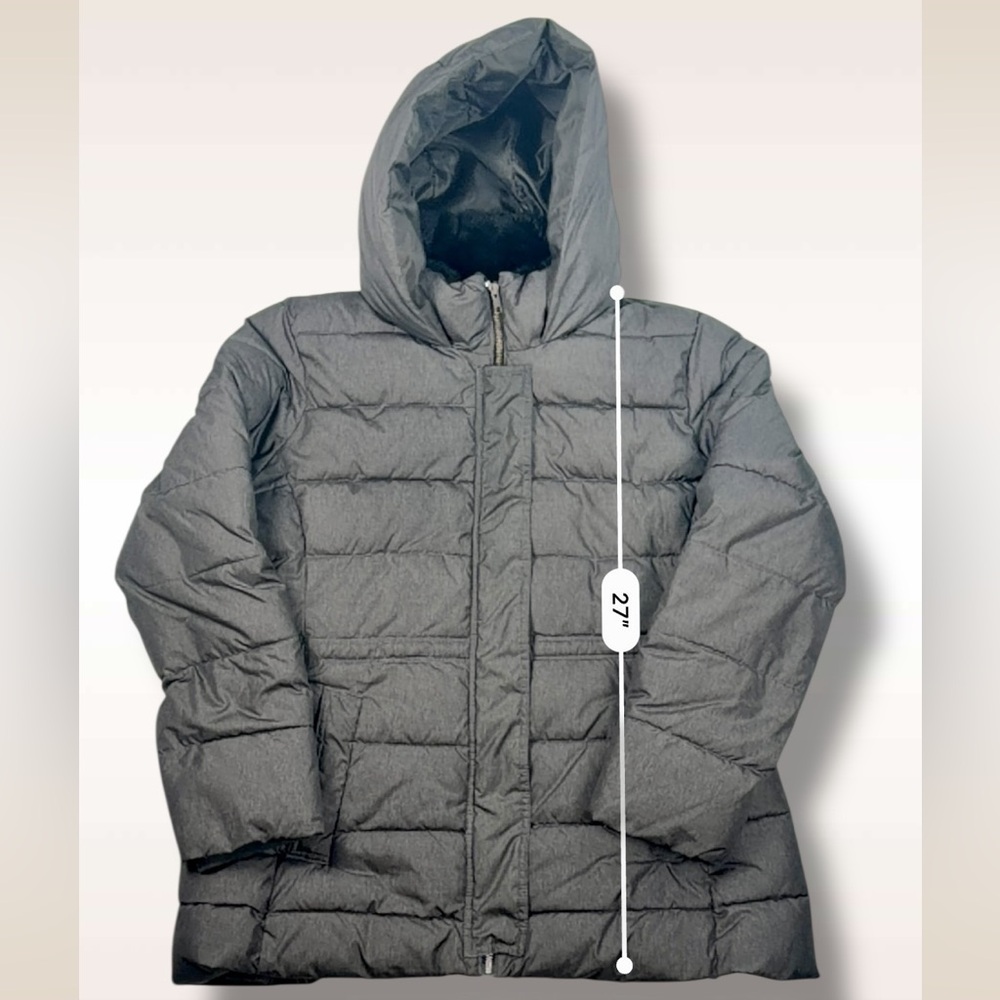 GAP Mid Puffer Jacket Silver Heather Hooded Faux-Fur Lined – Women’s Size XL - Picture 14 of 17